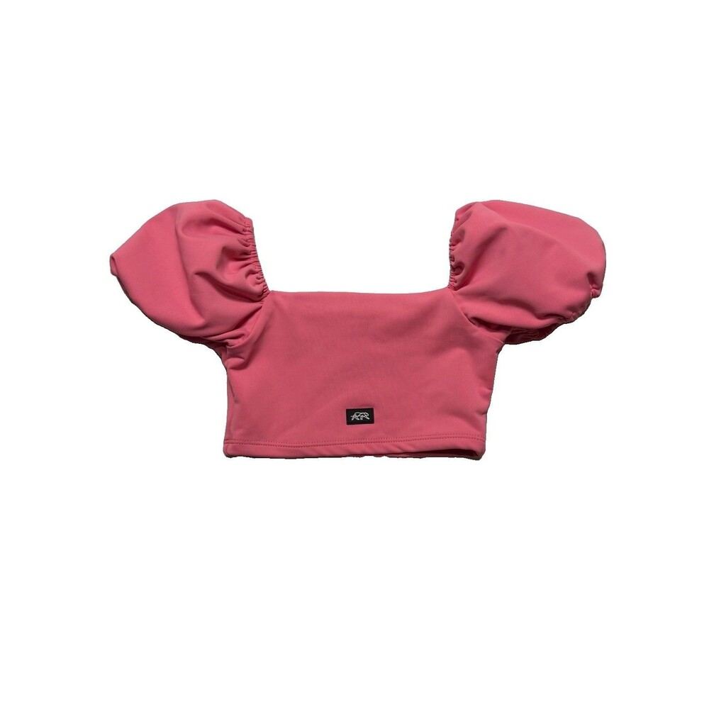 Tiger Friday Girls Child Large Pink Puff Sleeve Dance Crop Top Nylon/Spandex